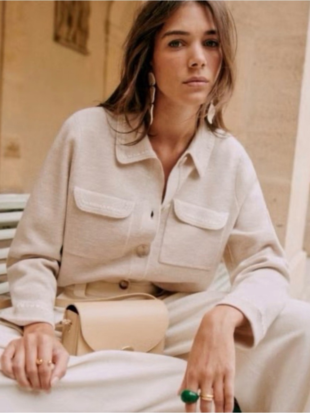 Sezane Betty Cardigan Crochet Beige XS
